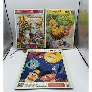Lot of 3- Sesame Street Vintage Frame Tray Puzzles 1989-2003 Big Bird-Ernie Used